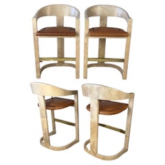 Ensemble de 4 tabourets de bar Onassis de style mi-siècle moderne par Karl Springer