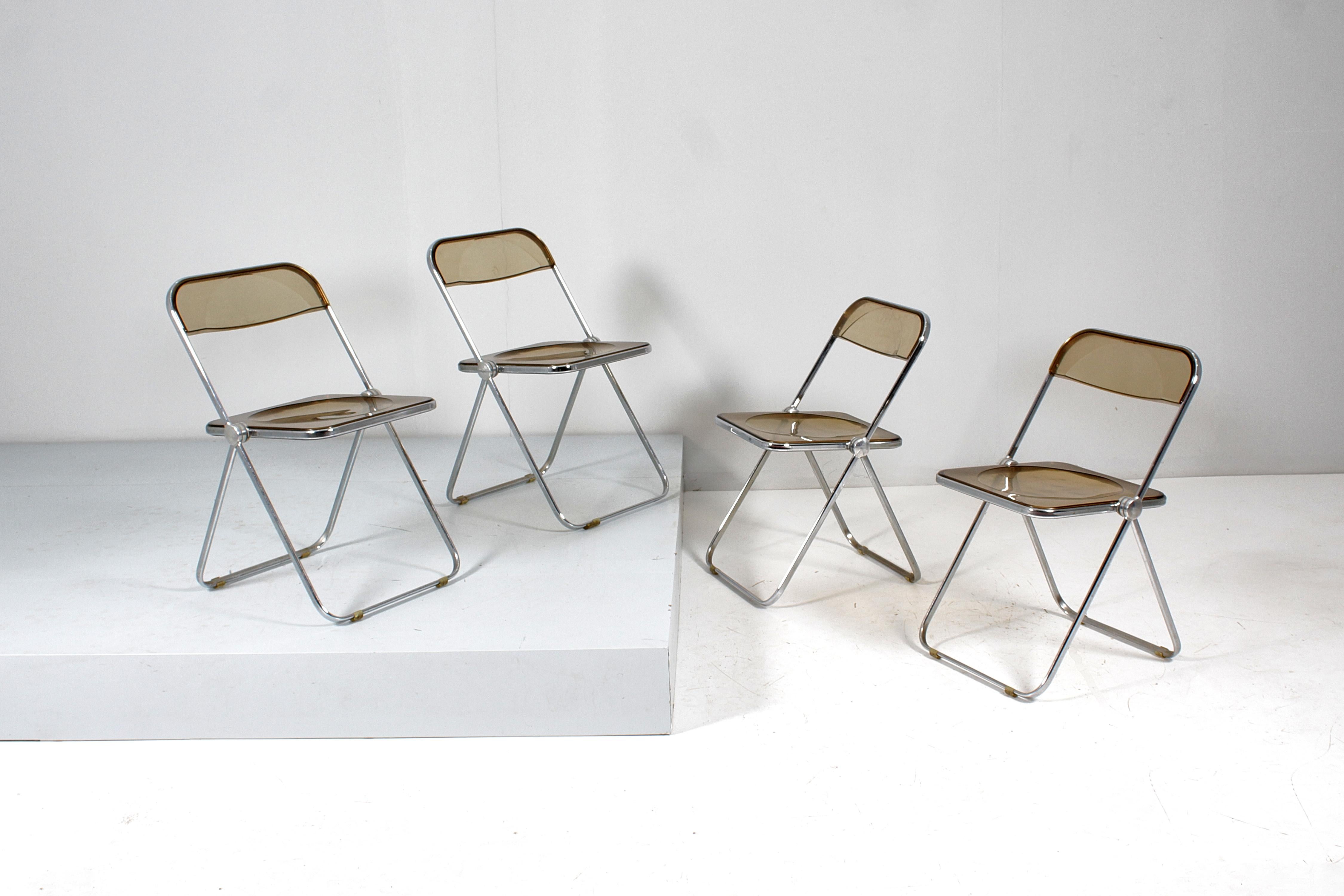 Acier Ensemble de 4 chaiseslia de G. Piretti pour Anonima Castelli, Italie, années 1970 en vente