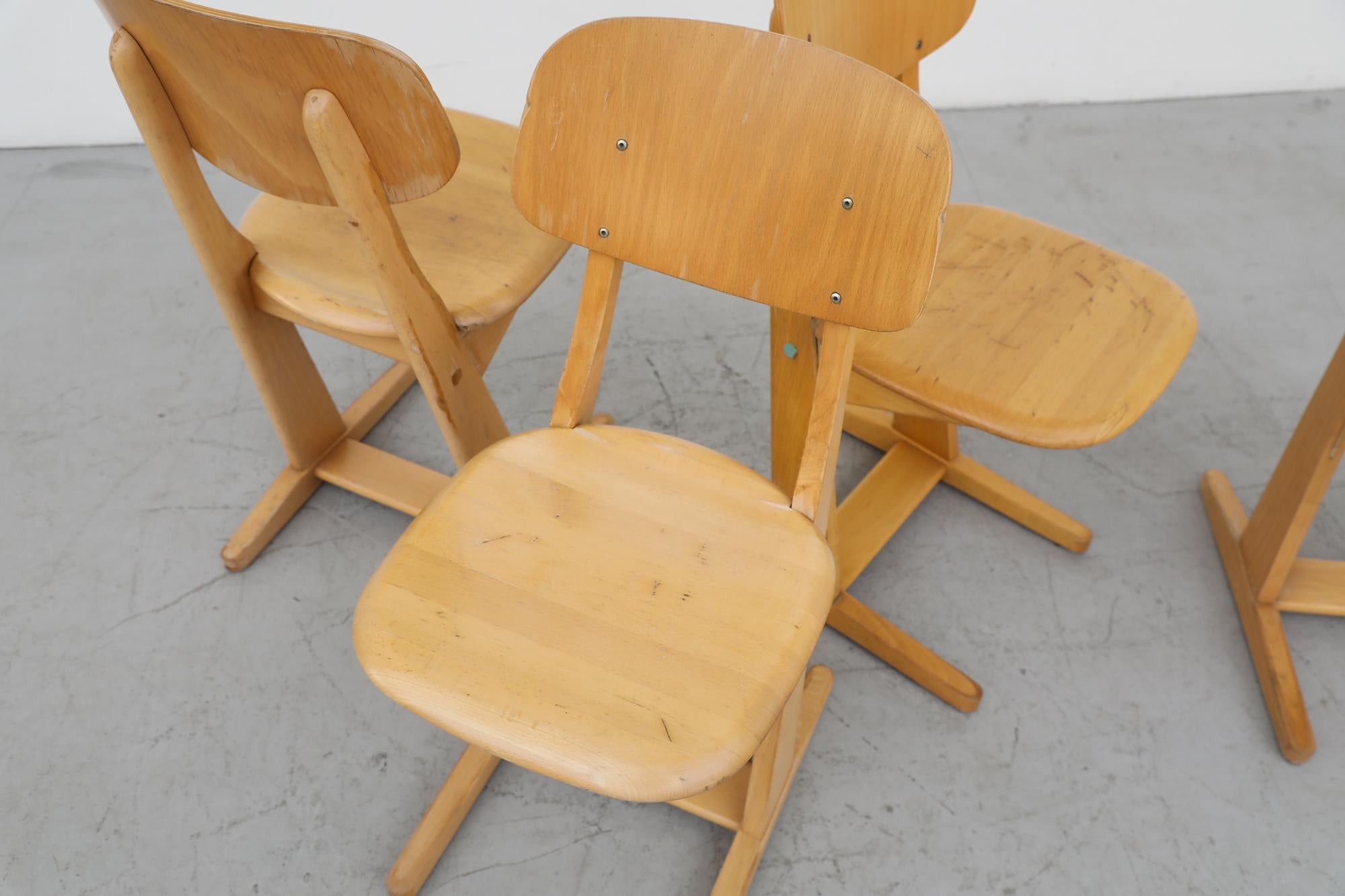 Mid Century Set of 4 Solid Oak Casala Chairs 10