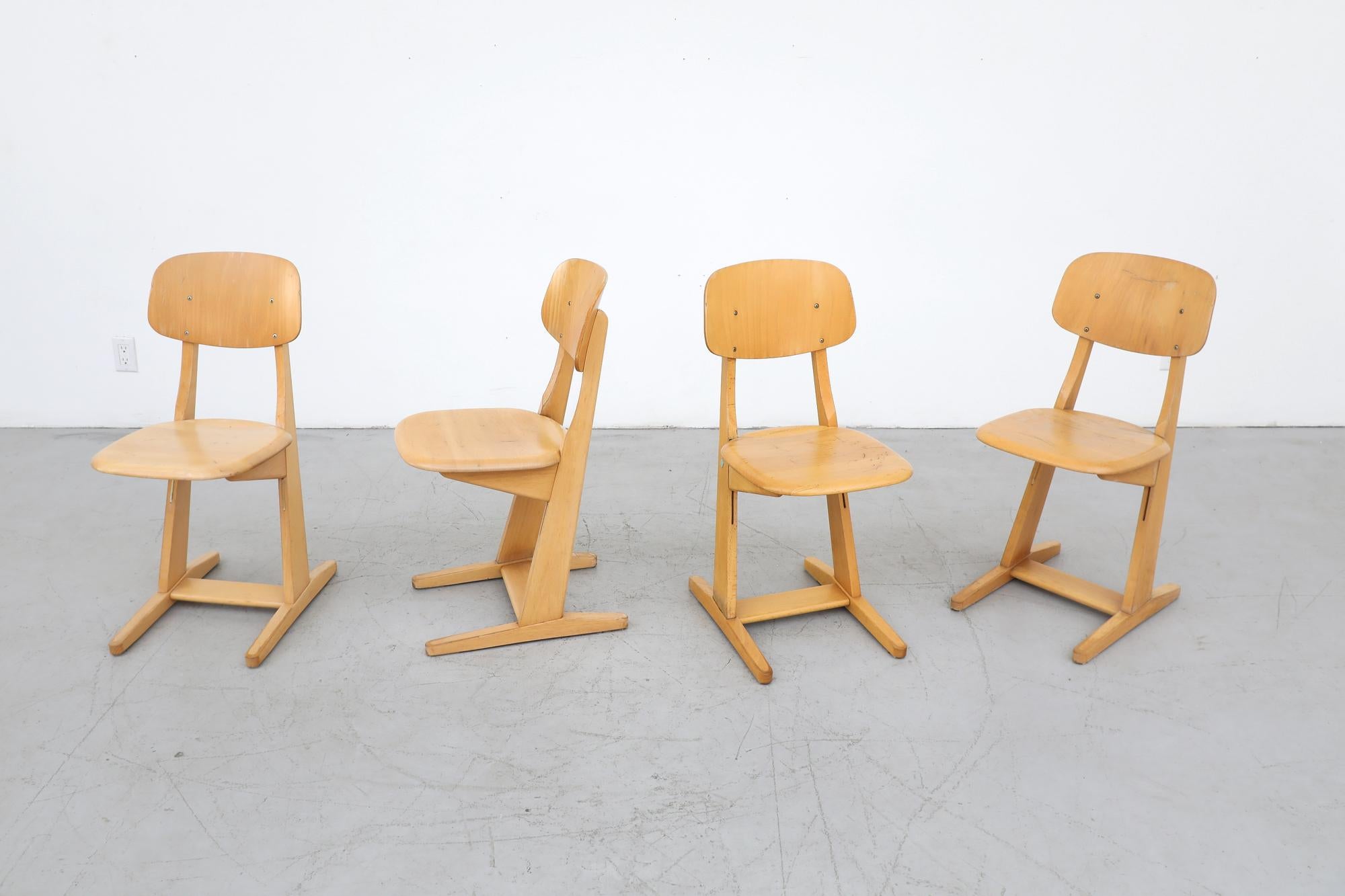 Mid Century Set of 4 Solid Oak Casala Chairs 11