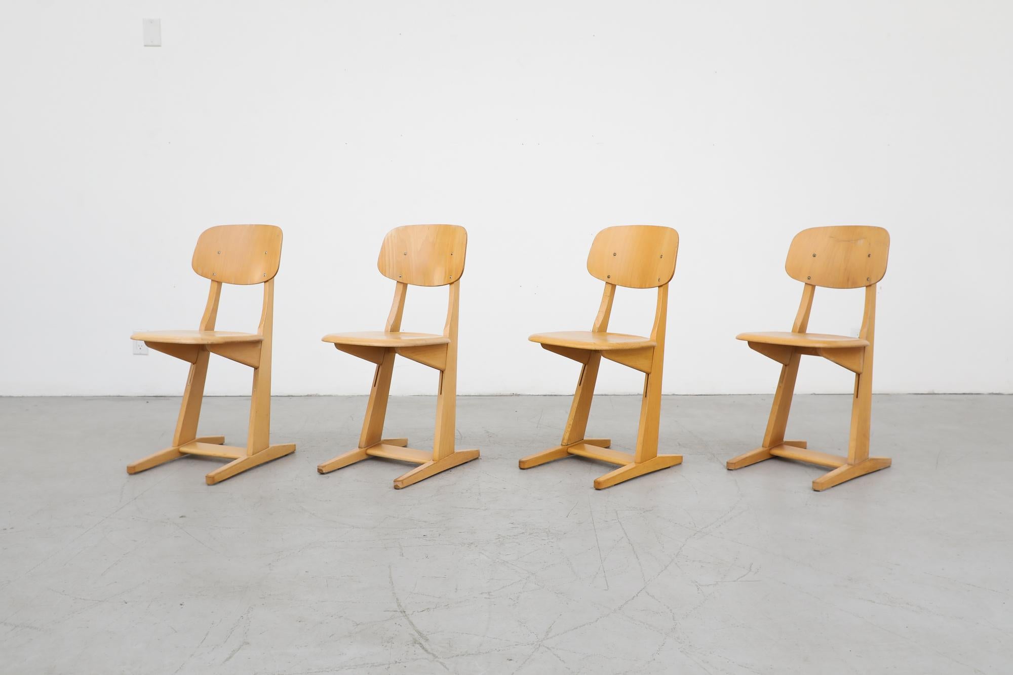 Mid-Century Modern Mid Century Set of 4 Solid Oak Casala Chairs