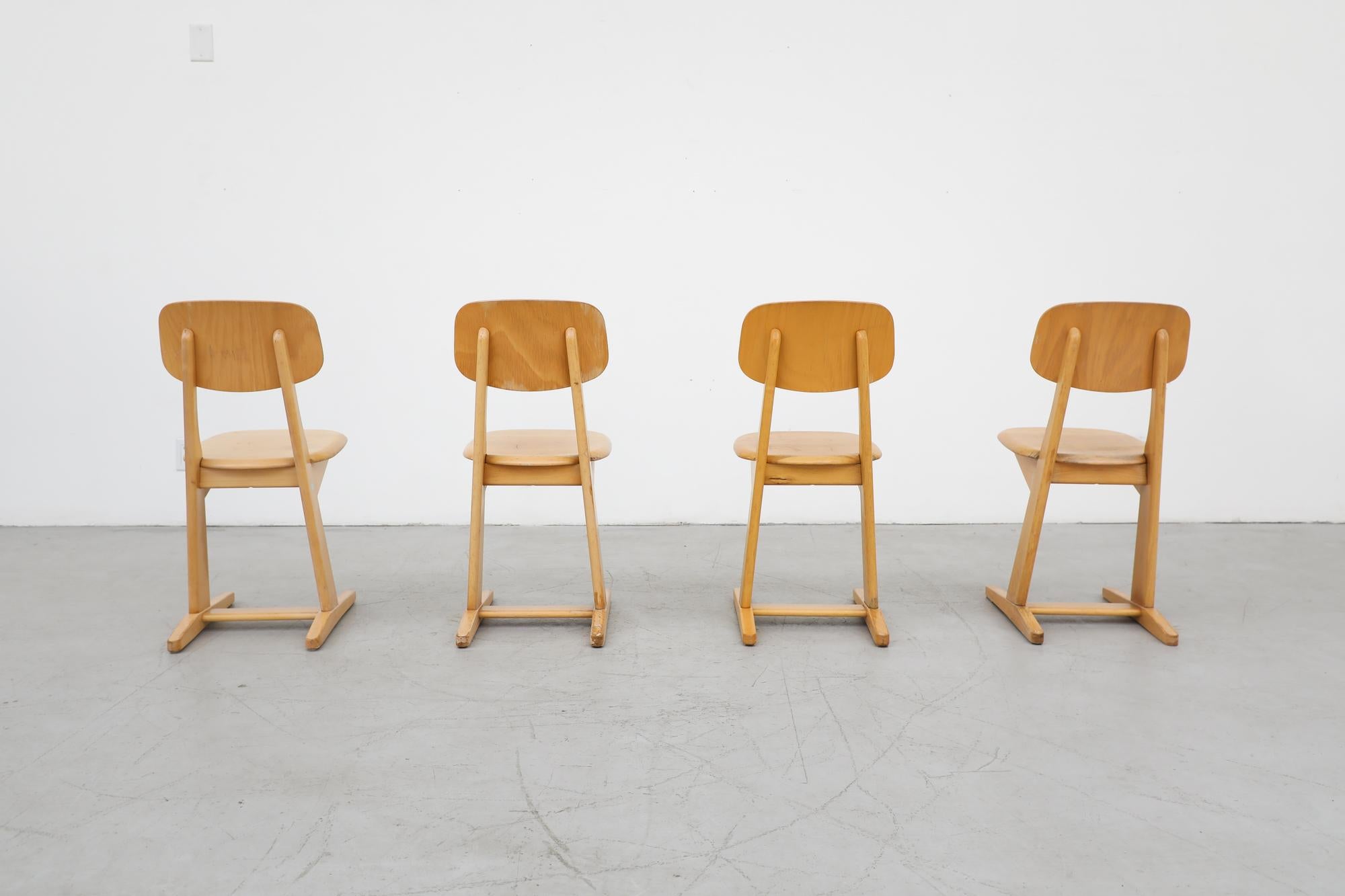Mid-20th Century Mid Century Set of 4 Solid Oak Casala Chairs