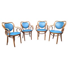 Mid-Century Set of 4 Thonet Style Bentwood Dining Room Armchairs