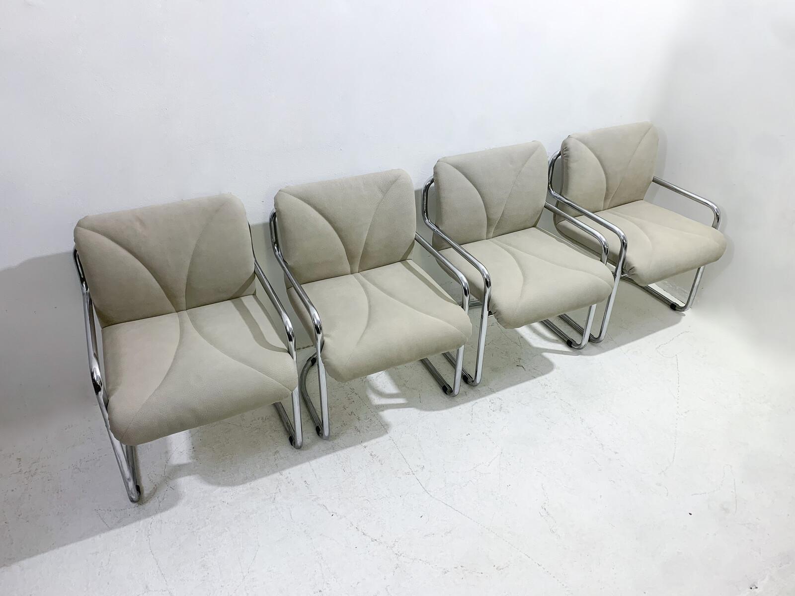 Mid-Century Set of 4 Tubular Armchairs by Guido Faleschini, Italy, 1970s For Sale 1