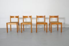 Mid-Century Set of Four Vico Magistretti Style Pine and Rush Dining Chairs