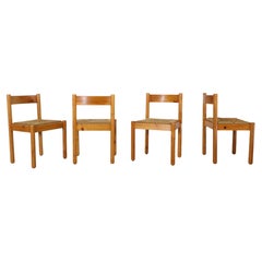 Mid-Century Set of 4 Vico Magistretti Style Pine and Rush Dining Chairs