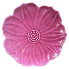 Mid-Century Set of 5 Pink Majolica Flowers Plates Aegitna Vallauris