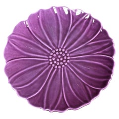 Mid-Century Set of 5 Purple Majolica Flowers Plates Aegitna Vallauris