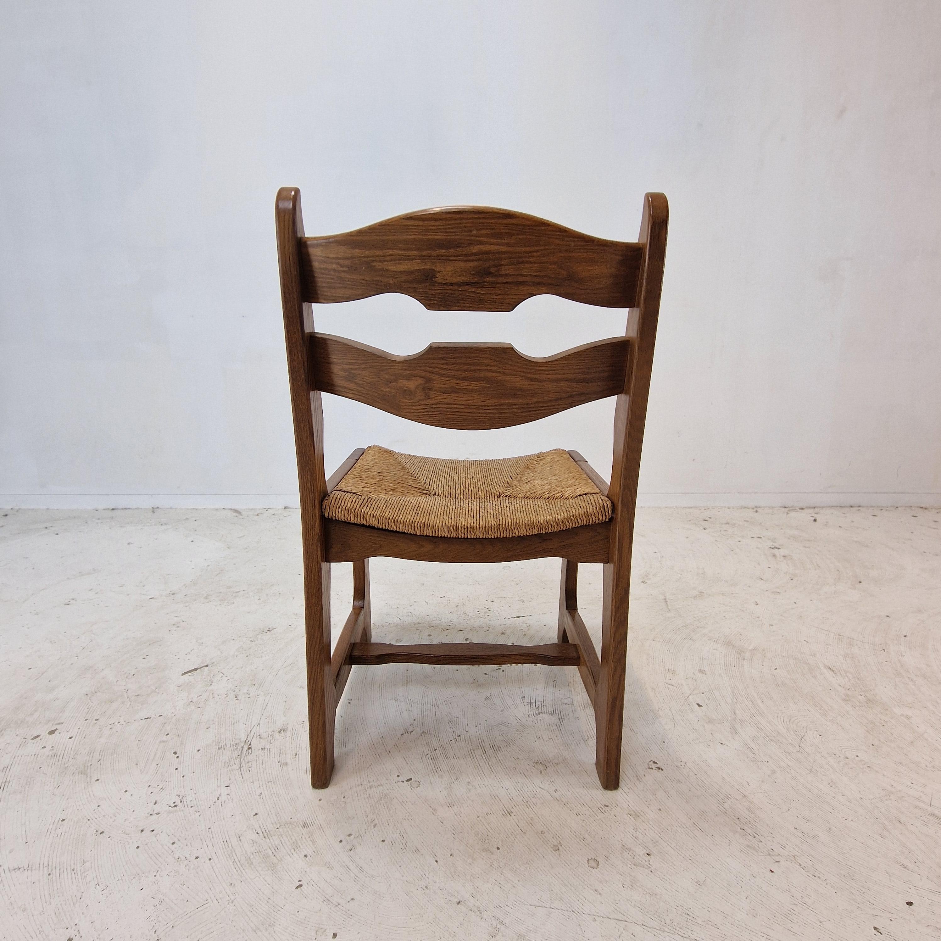 Mid Century Set of 6 Brutalist Oak Razor Blade Chairs, France 1960s For Sale 3