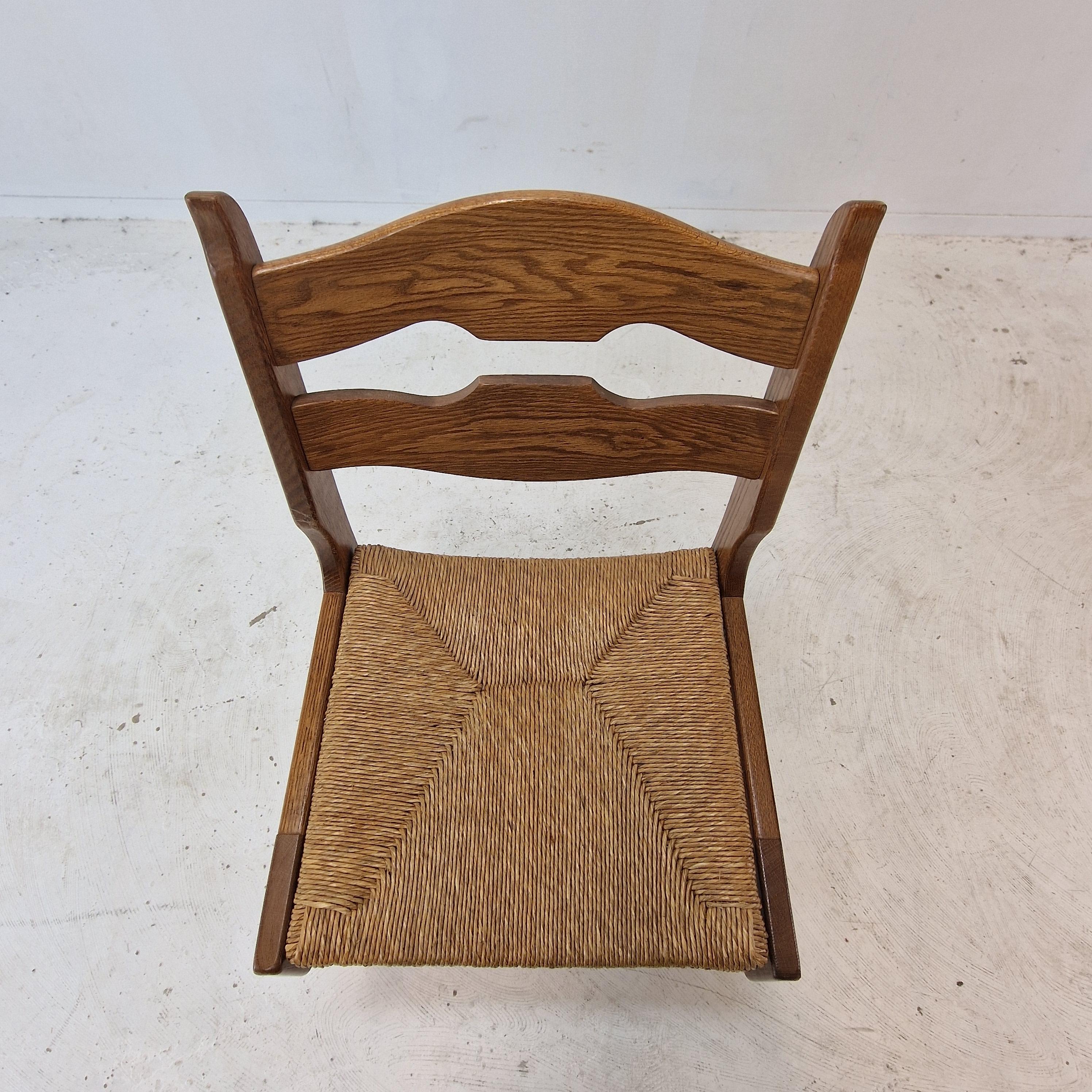 Mid Century Set of 6 Brutalist Oak Razor Blade Chairs, France 1960s For Sale 4