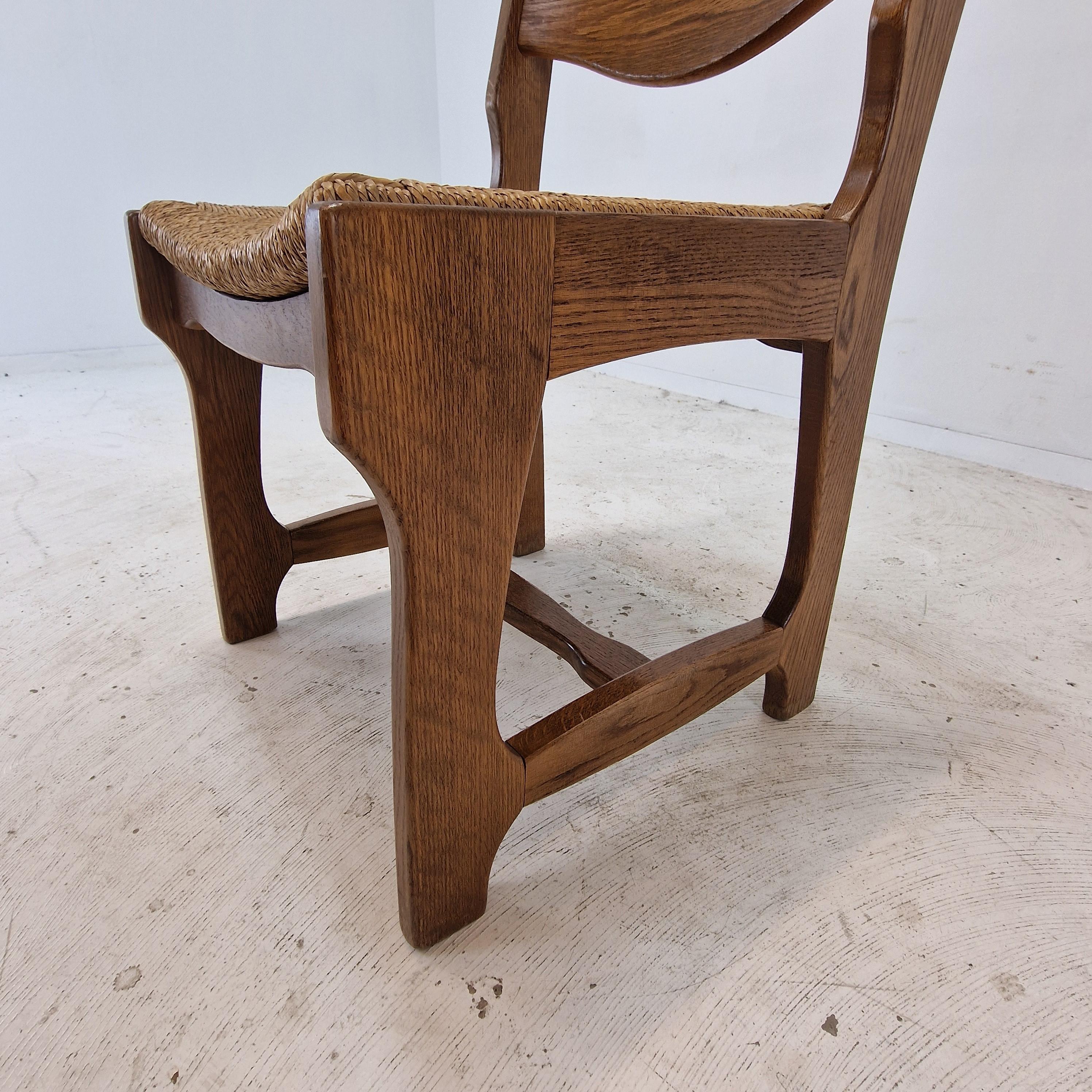 Mid Century Set of 6 Brutalist Oak Razor Blade Chairs, France 1960s For Sale 5