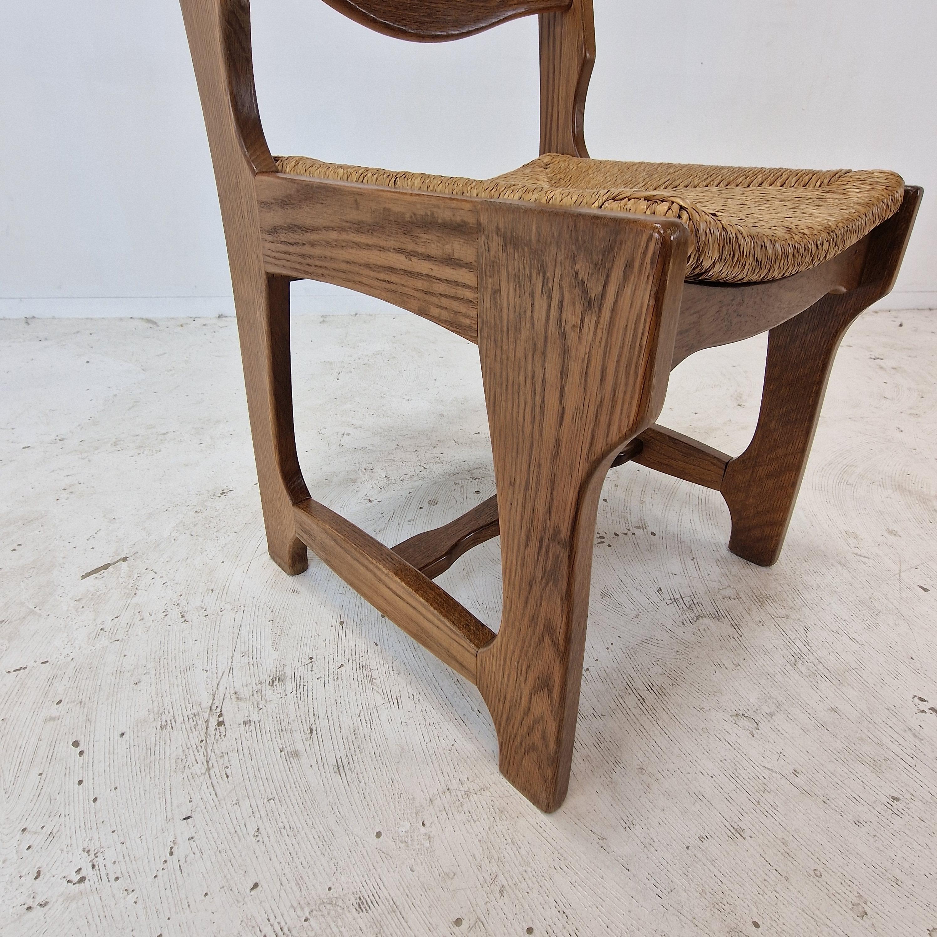 Mid Century Set of 6 Brutalist Oak Razor Blade Chairs, France 1960s For Sale 6