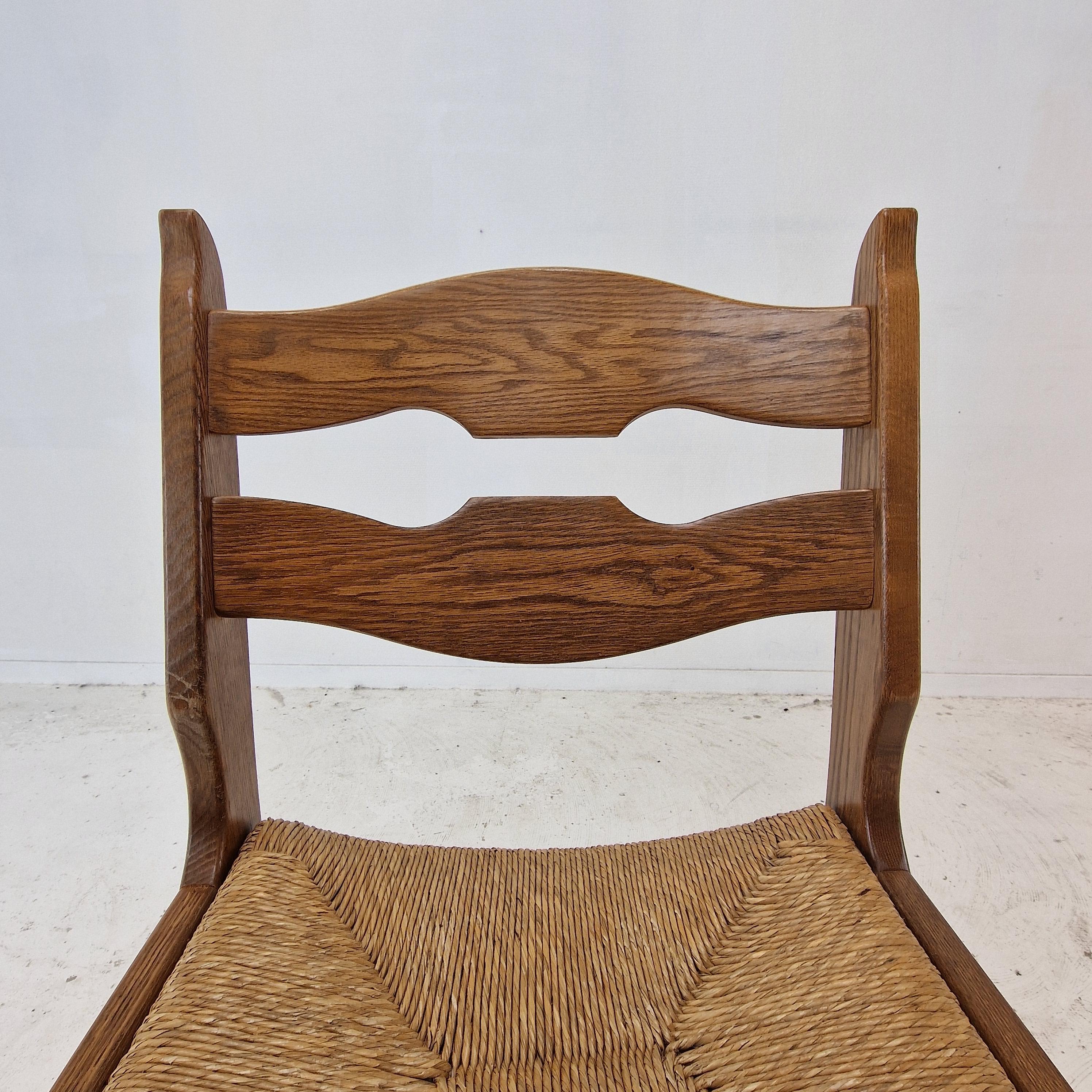 Mid Century Set of 6 Brutalist Oak Razor Blade Chairs, France 1960s For Sale 7