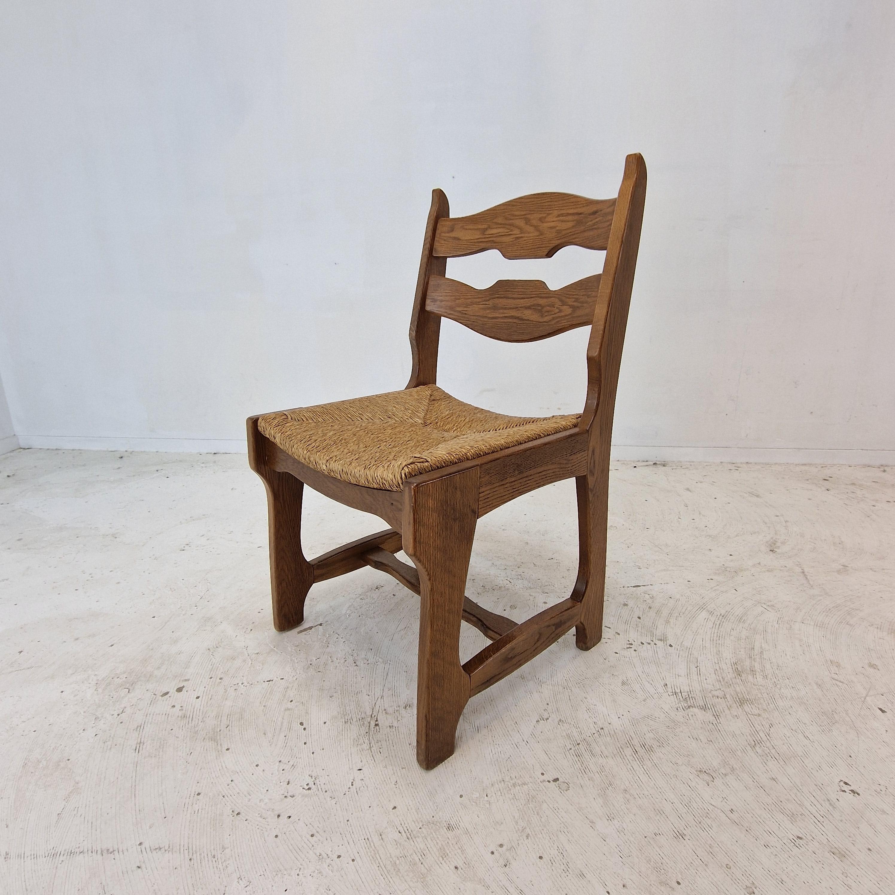 Mid Century Set of 6 Brutalist Oak Razor Blade Chairs, France 1960s In Good Condition For Sale In Oud Beijerland, NL