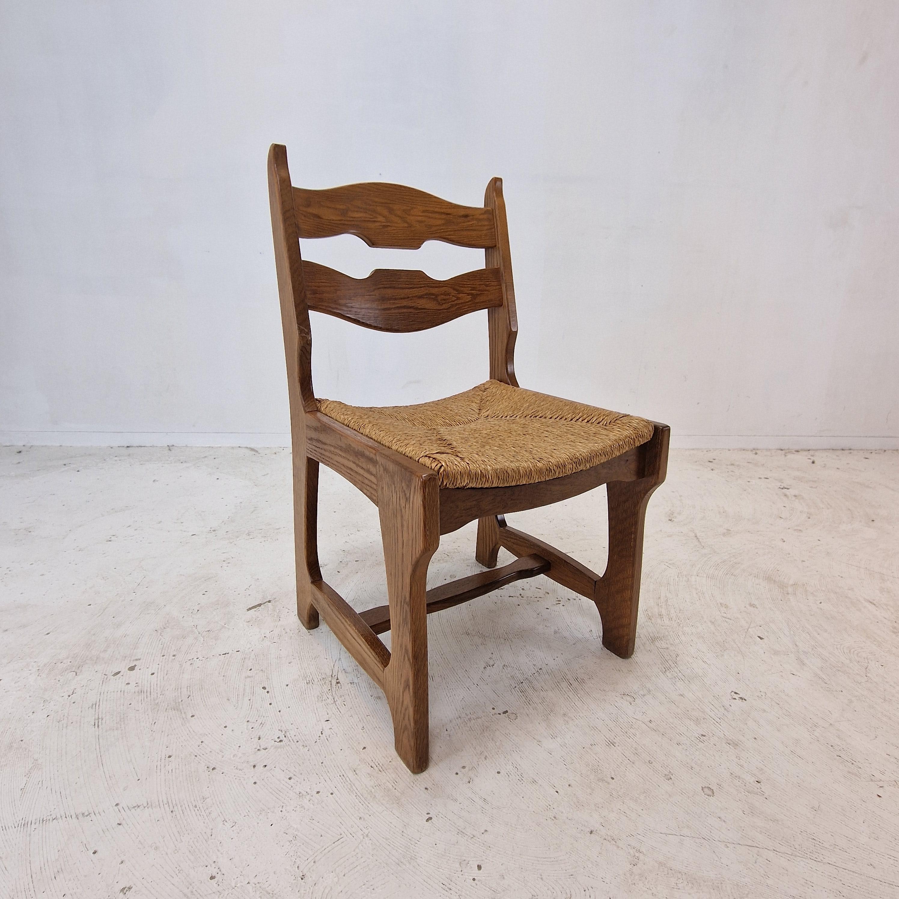 Mid-20th Century Mid Century Set of 6 Brutalist Oak Razor Blade Chairs, France 1960s For Sale