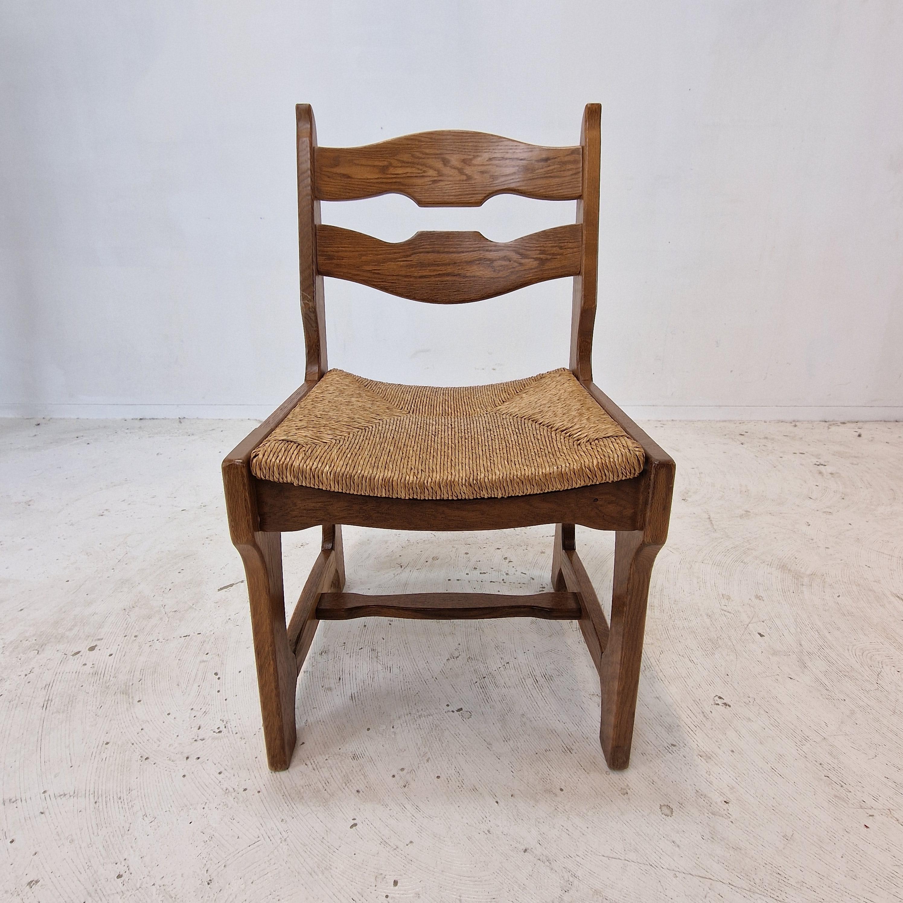Rush Mid Century Set of 6 Brutalist Oak Razor Blade Chairs, France 1960s For Sale