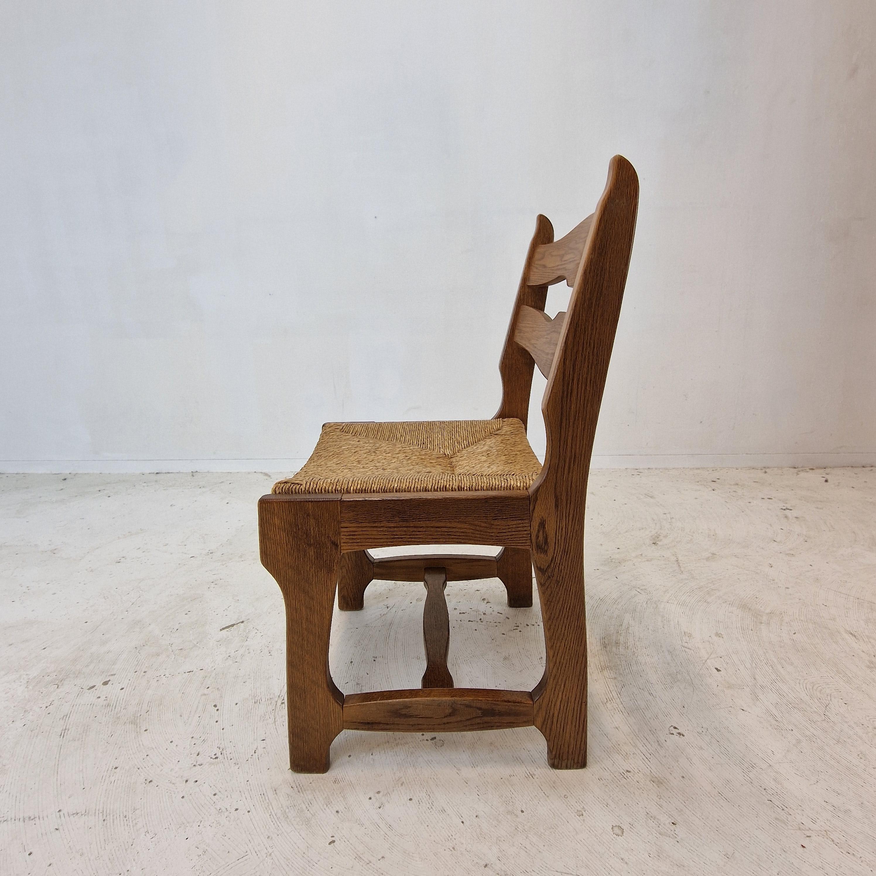 Mid Century Set of 6 Brutalist Oak Razor Blade Chairs, France 1960s For Sale 1