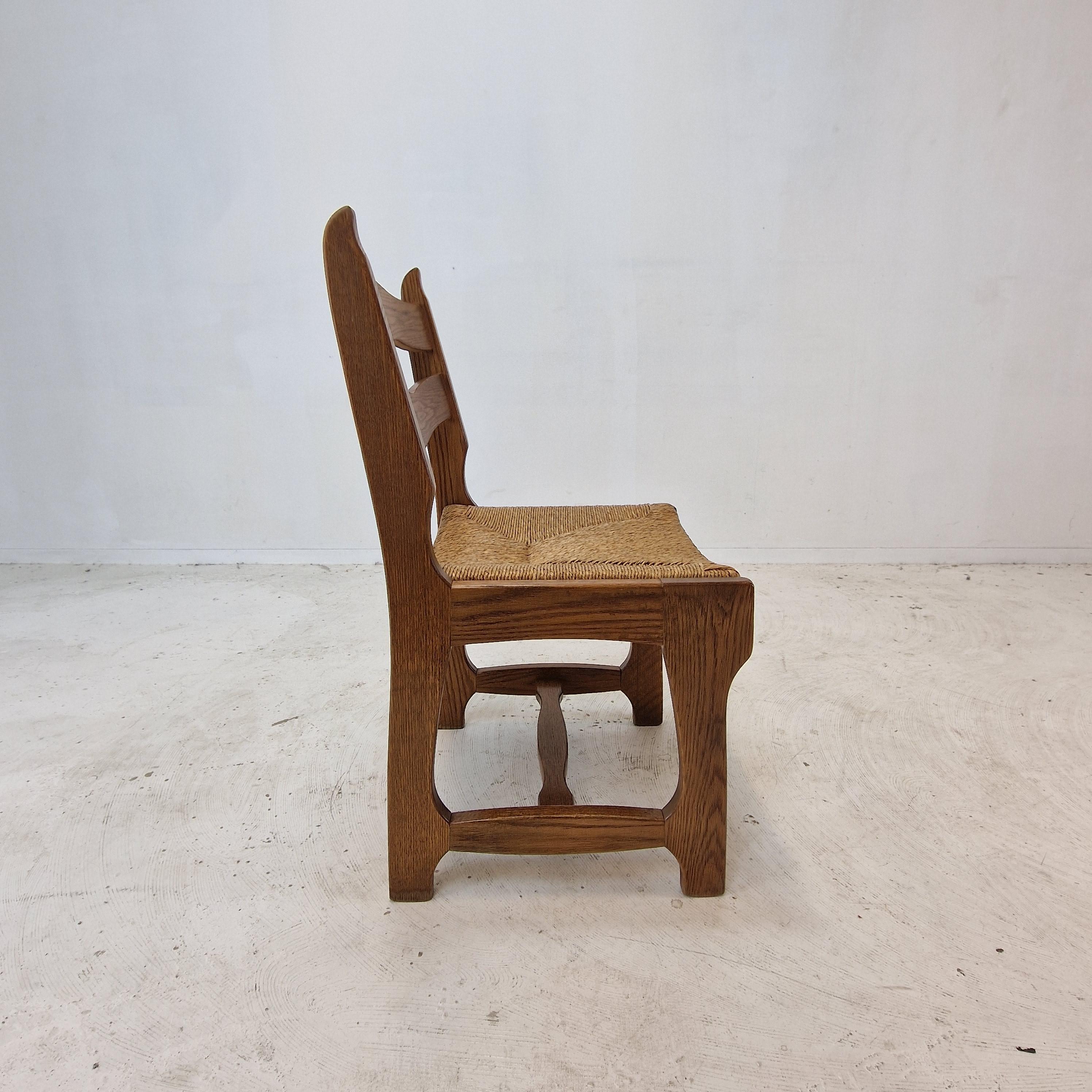 Mid Century Set of 6 Brutalist Oak Razor Blade Chairs, France 1960s For Sale 2