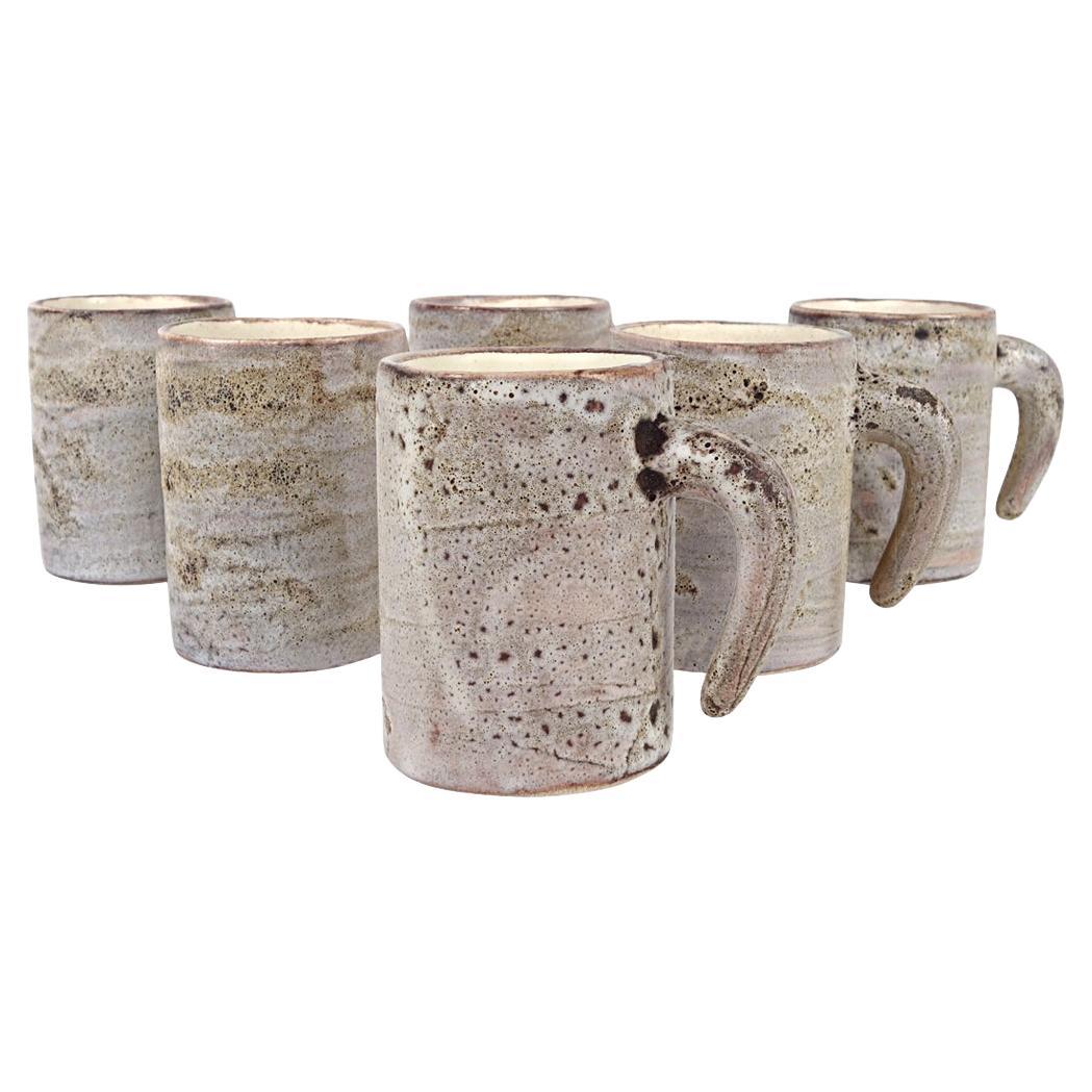 Midcentury Set of 6 Ceramic Mugs by Francis & Josette Bonaudi for Vallauris For Sale