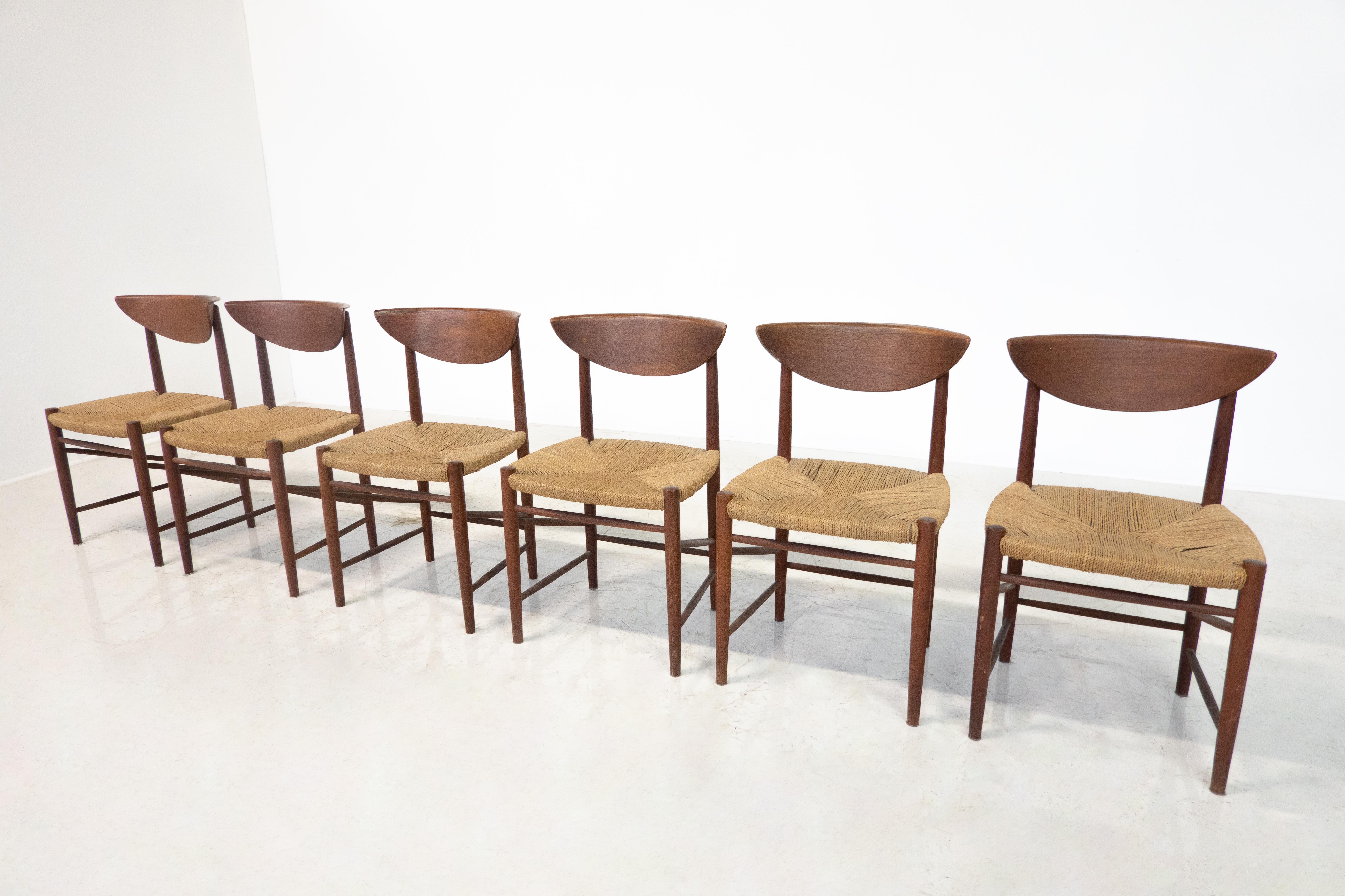 Mid-Century Set of 6 Chairs Model 316 by Peter Hvidt & Orla Mølgaard Nielsen for Søborg Møbelfabrik, Denmark, 1950s
