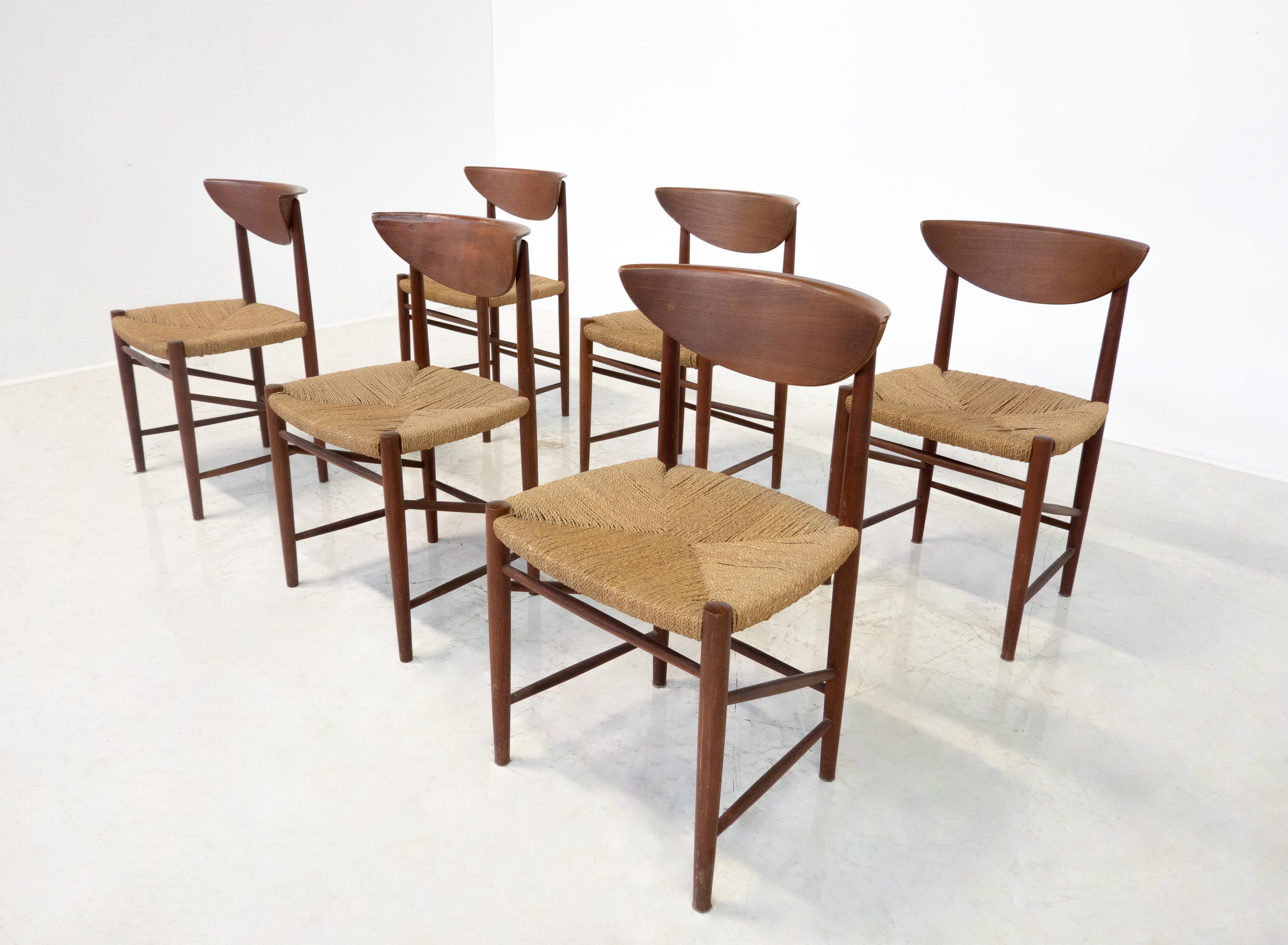 Mid-Century Set of 6 Chairs Model 316 by Peter Hvidt & Orla Mølgaard Nielsen  In Good Condition For Sale In Brussels, BE