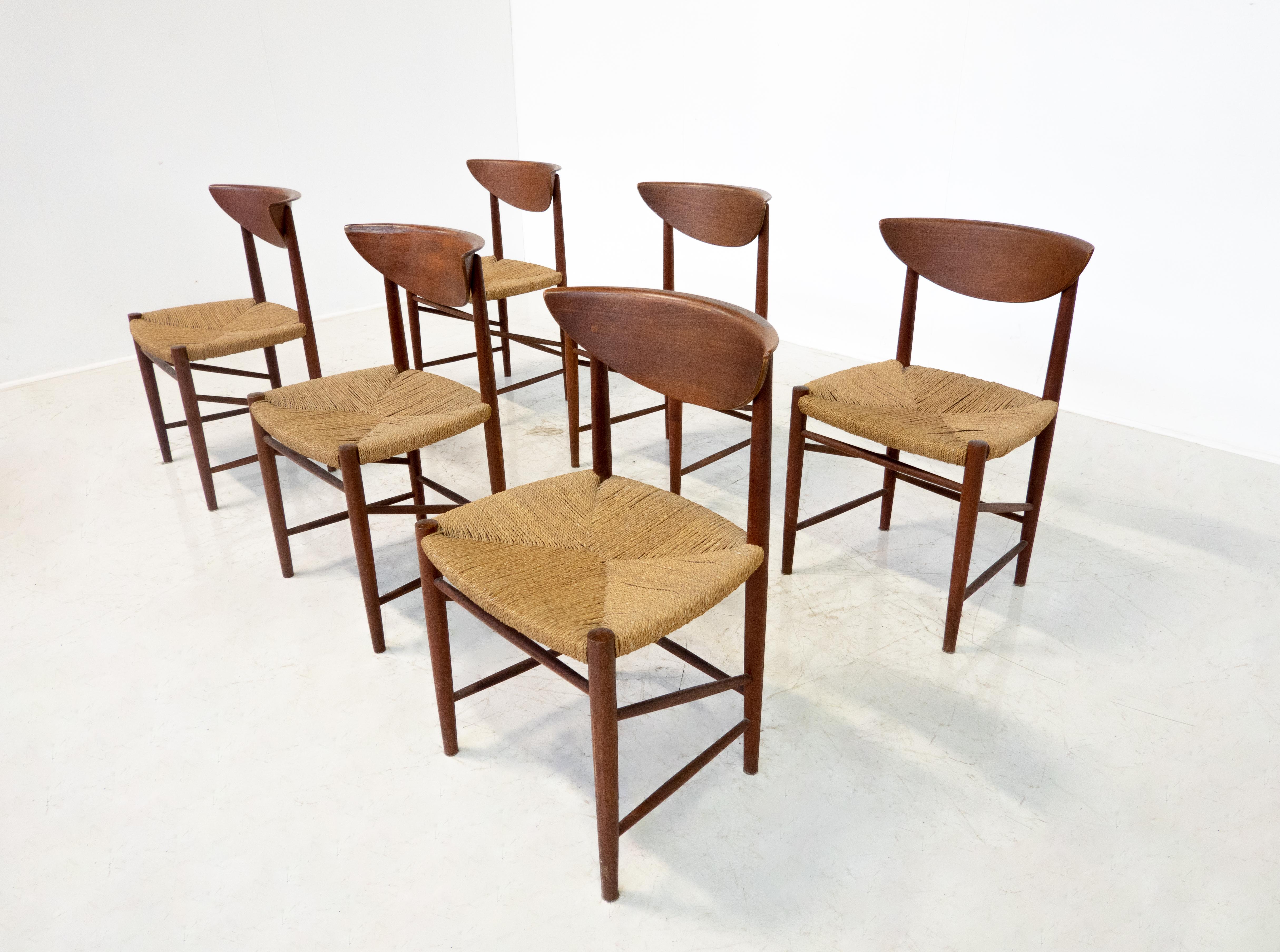 Mid-20th Century Mid-Century Set of 6 Chairs Model 316 by Peter Hvidt & Orla Mølgaard Nielsen  For Sale
