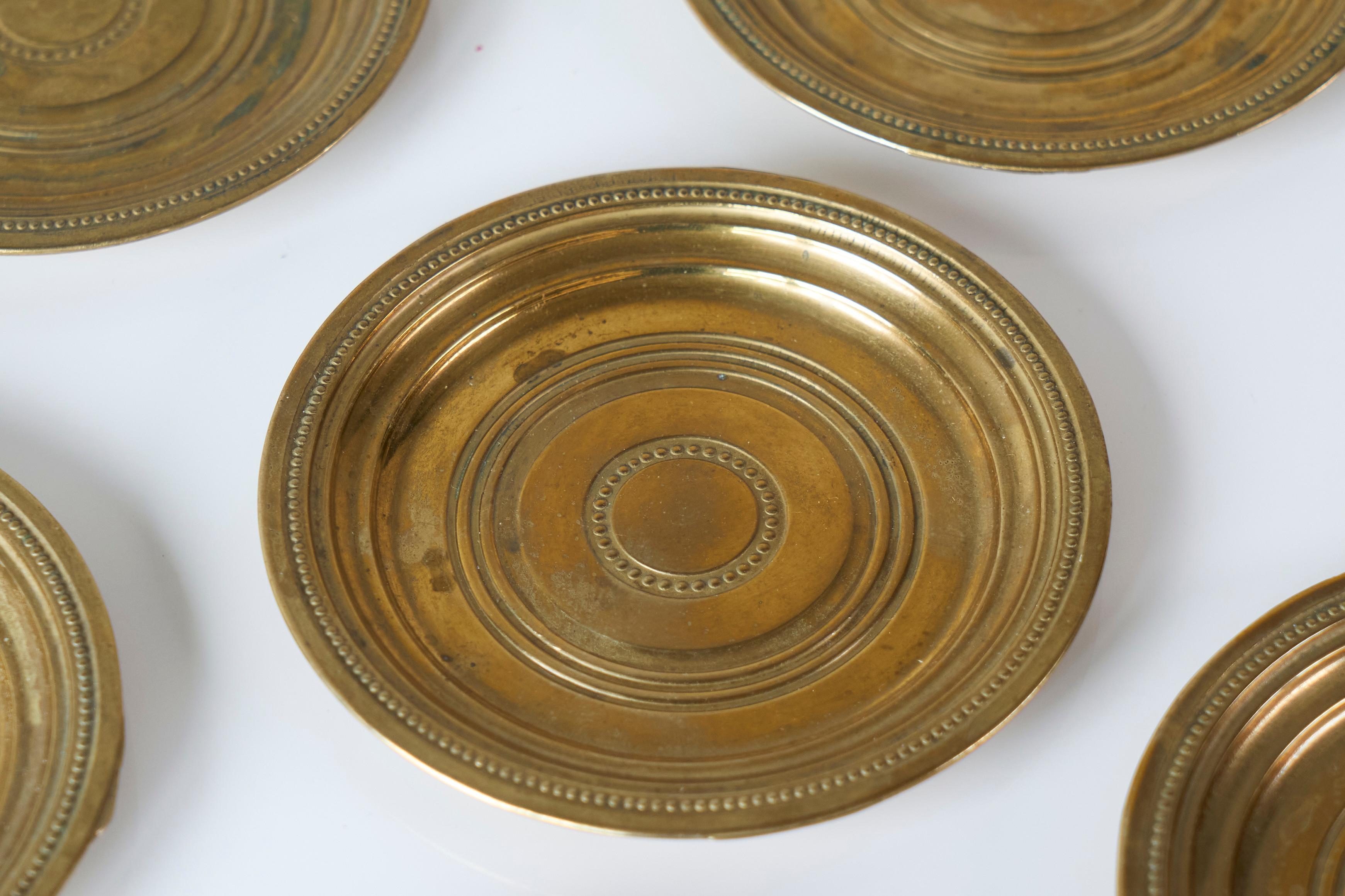 Mid-Century Modern Mid Century Set of 6 Coasters in Patinated Brass For Sale