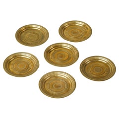 Mid Century Set of 6 Coasters in Patinated Brass