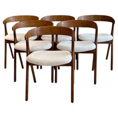 Mid-Century Set of 6 Curved Back Beech Dining Chairs