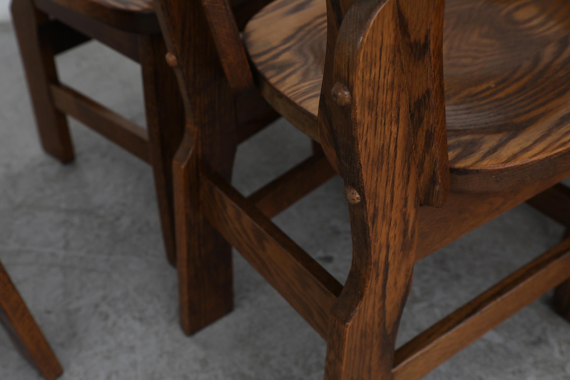 Mid-Century Set of 6 Dark Toned Brutalist Oak Dining Chairs 4