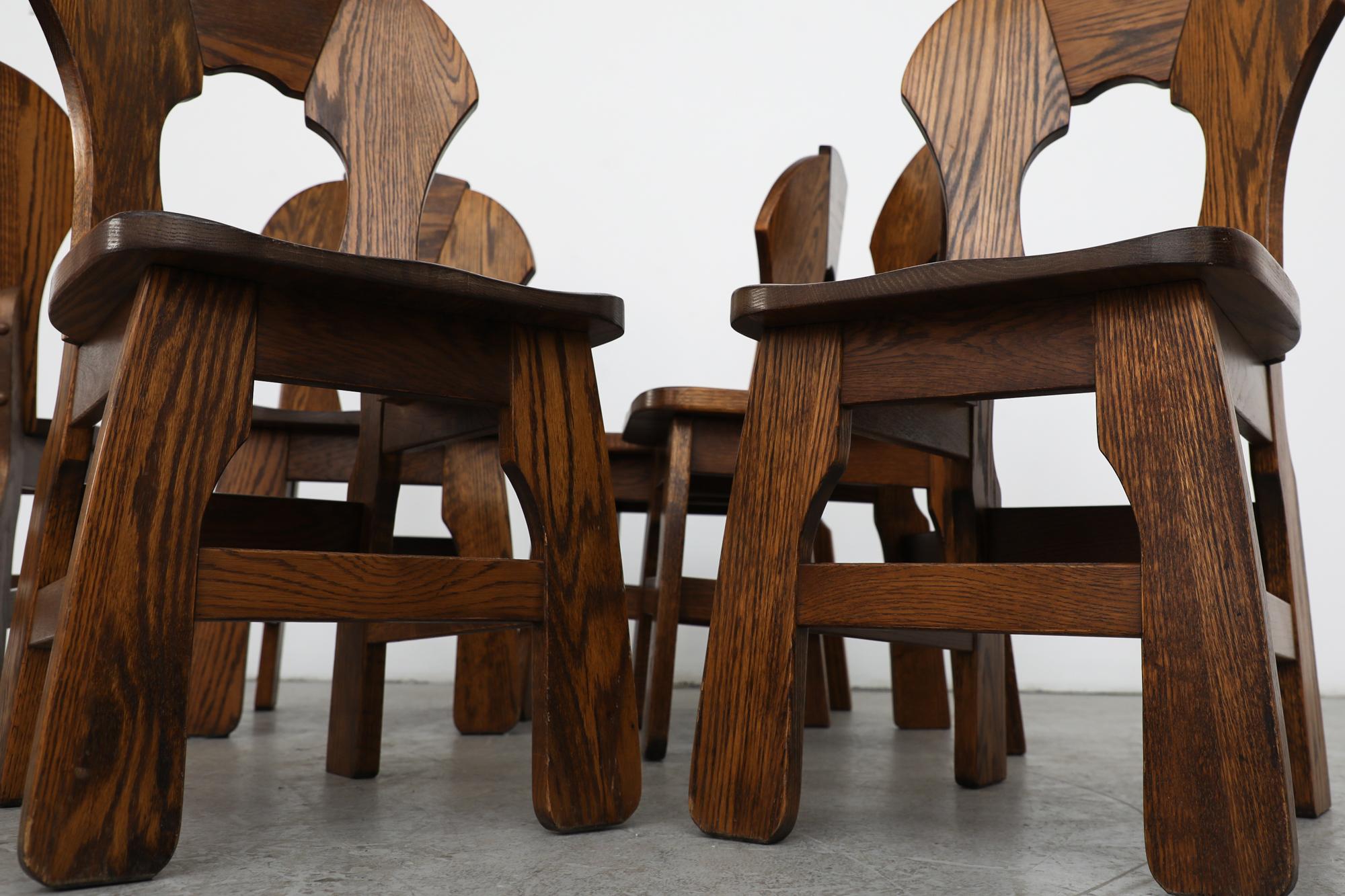 Mid-Century Set of 6 Dark Toned Brutalist Oak Dining Chairs 5