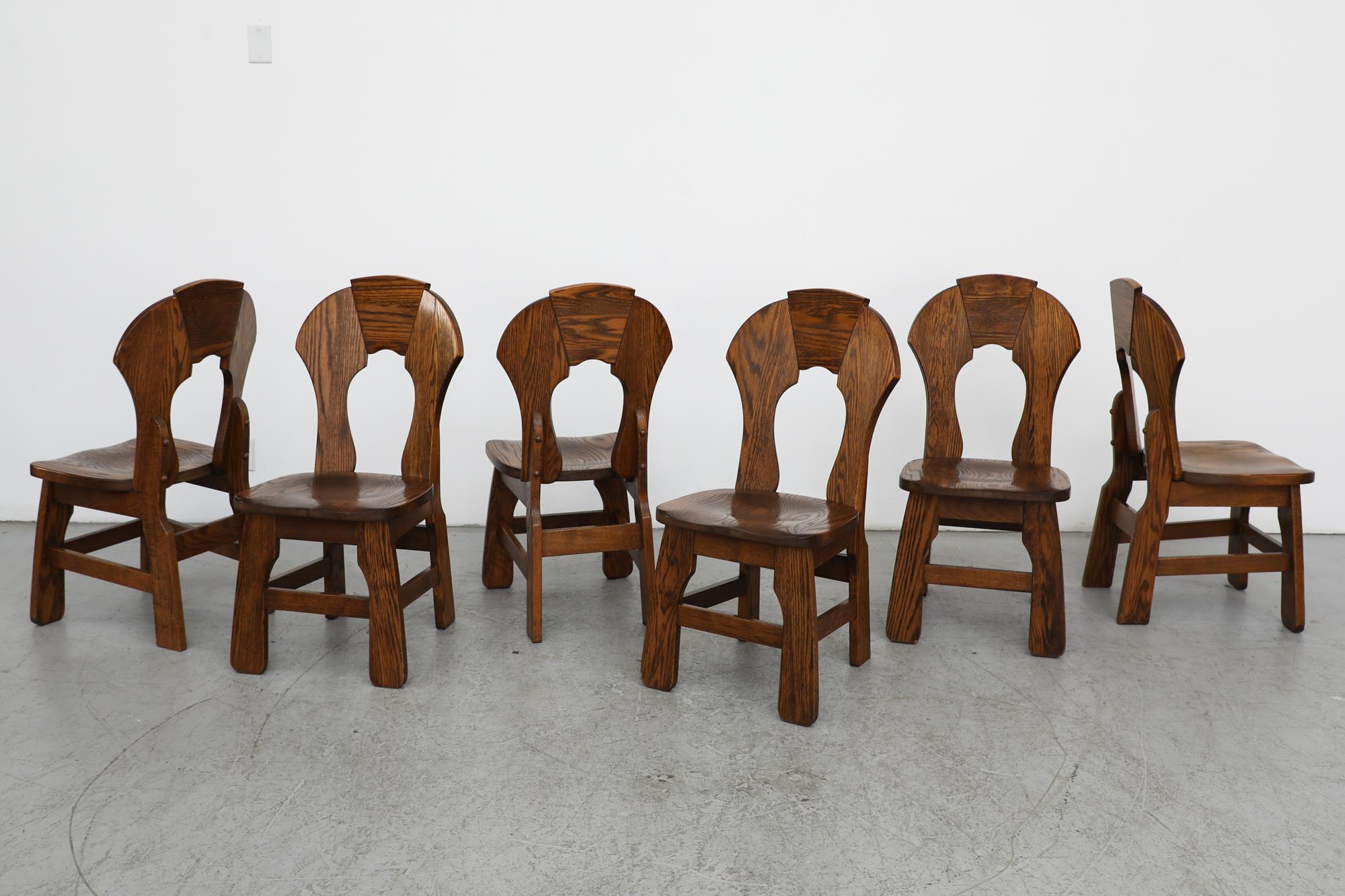 Mid-Century Modern Mid-Century Set of 6 Dark Toned Brutalist Oak Dining Chairs