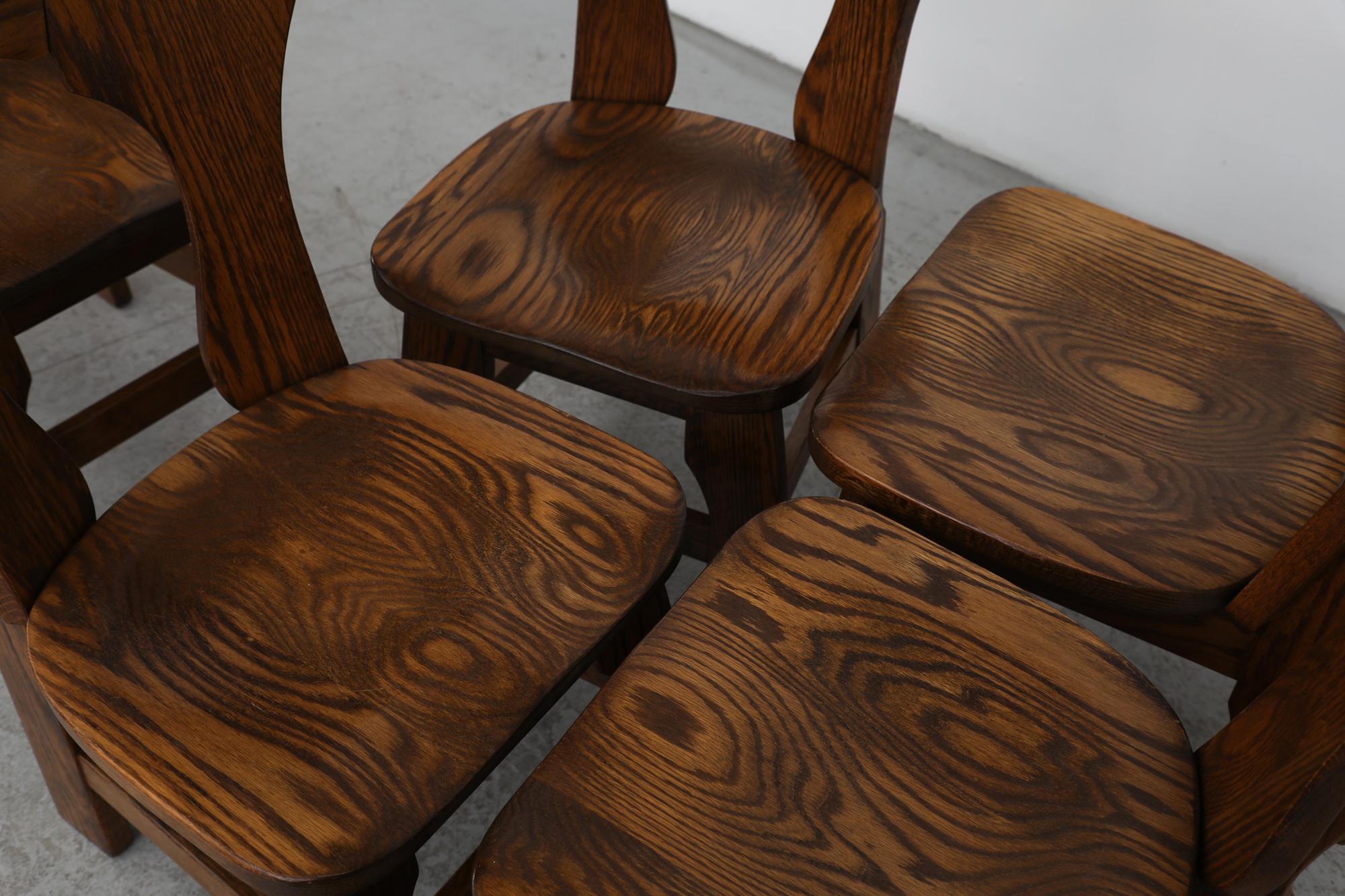 Mid-Century Set of 6 Dark Toned Brutalist Oak Dining Chairs 2