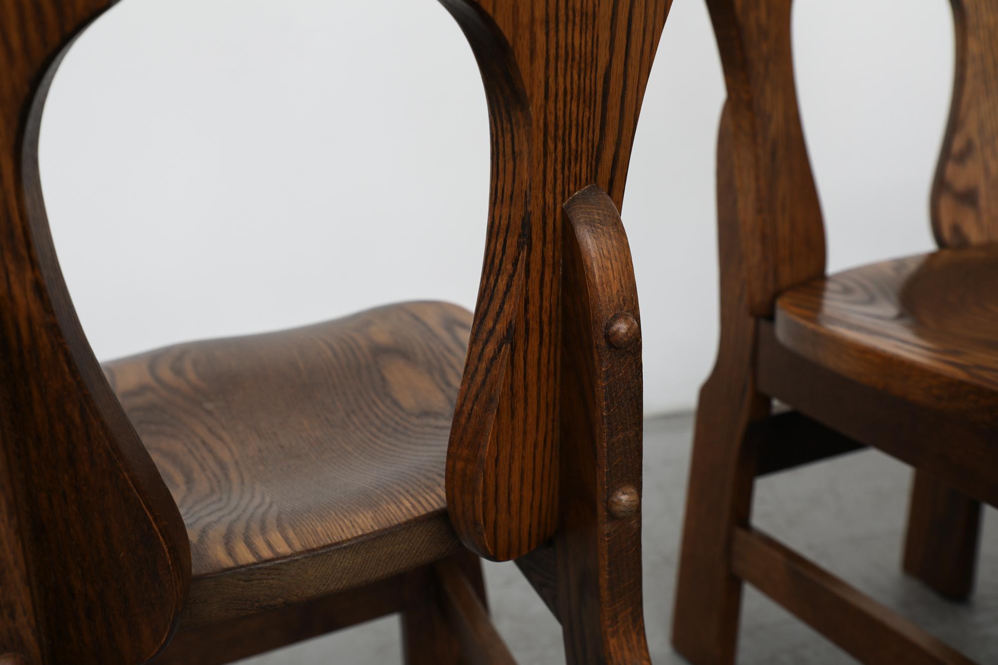 Mid-Century Set of 6 Dark Toned Brutalist Oak Dining Chairs 3