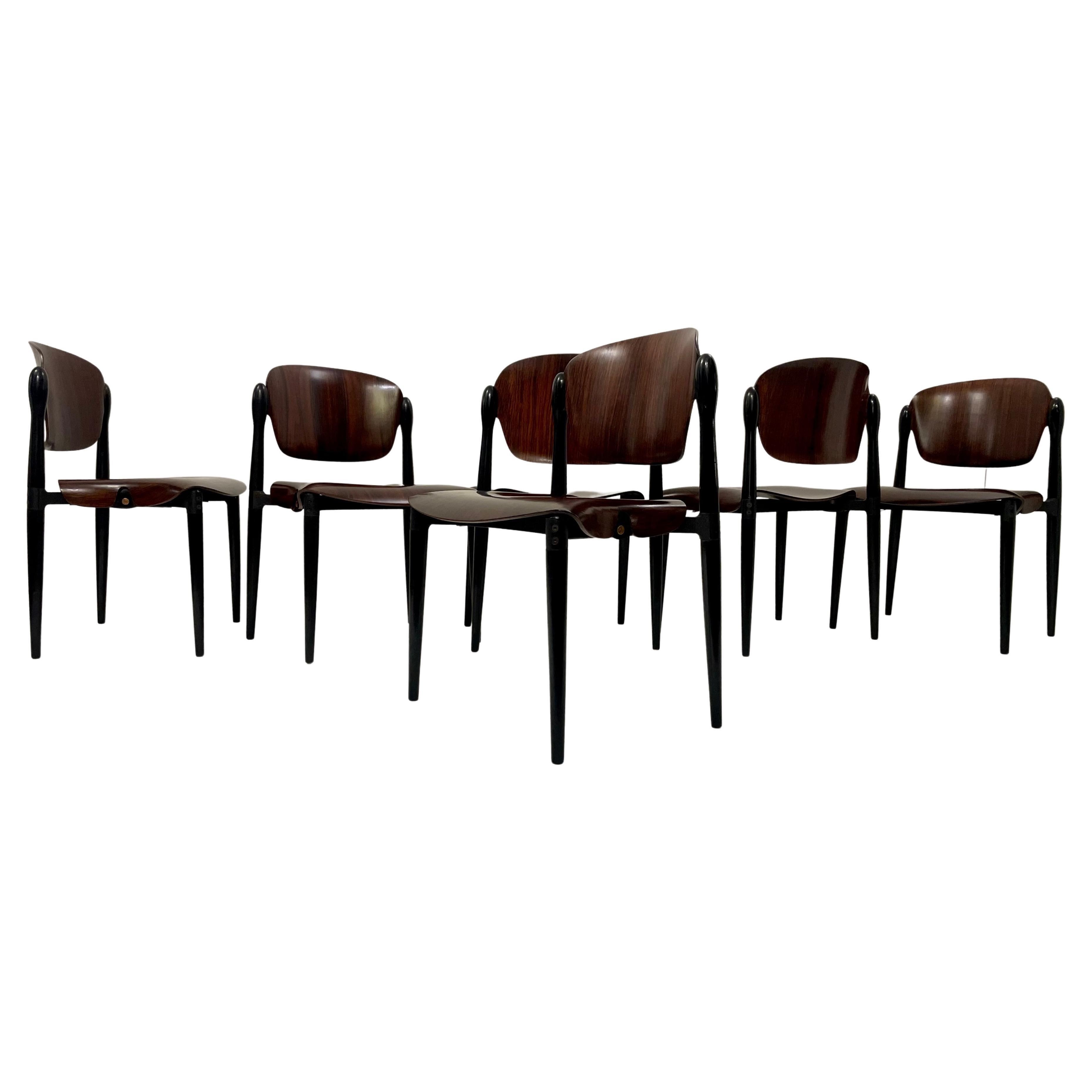 Mid-Century Set of 6 Eugenio Gerli Chairs S83, Tecno, Italy, 1962 For Sale