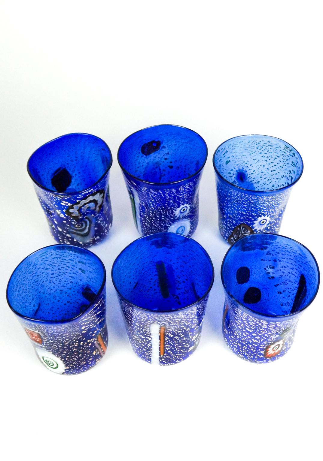 Fatto a mano Set di 6 bicchieri da bere blu di Murano 