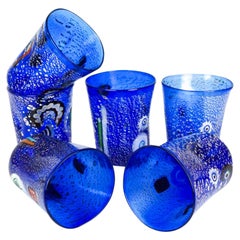 Midcentury Set of 6 "Goti De Fornasa" Blue Murano Drinking Glasses Tumbler