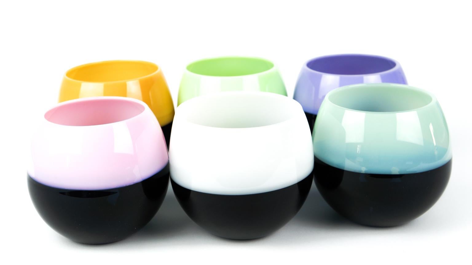 Ensemble de 6 verres colorés de Murano 