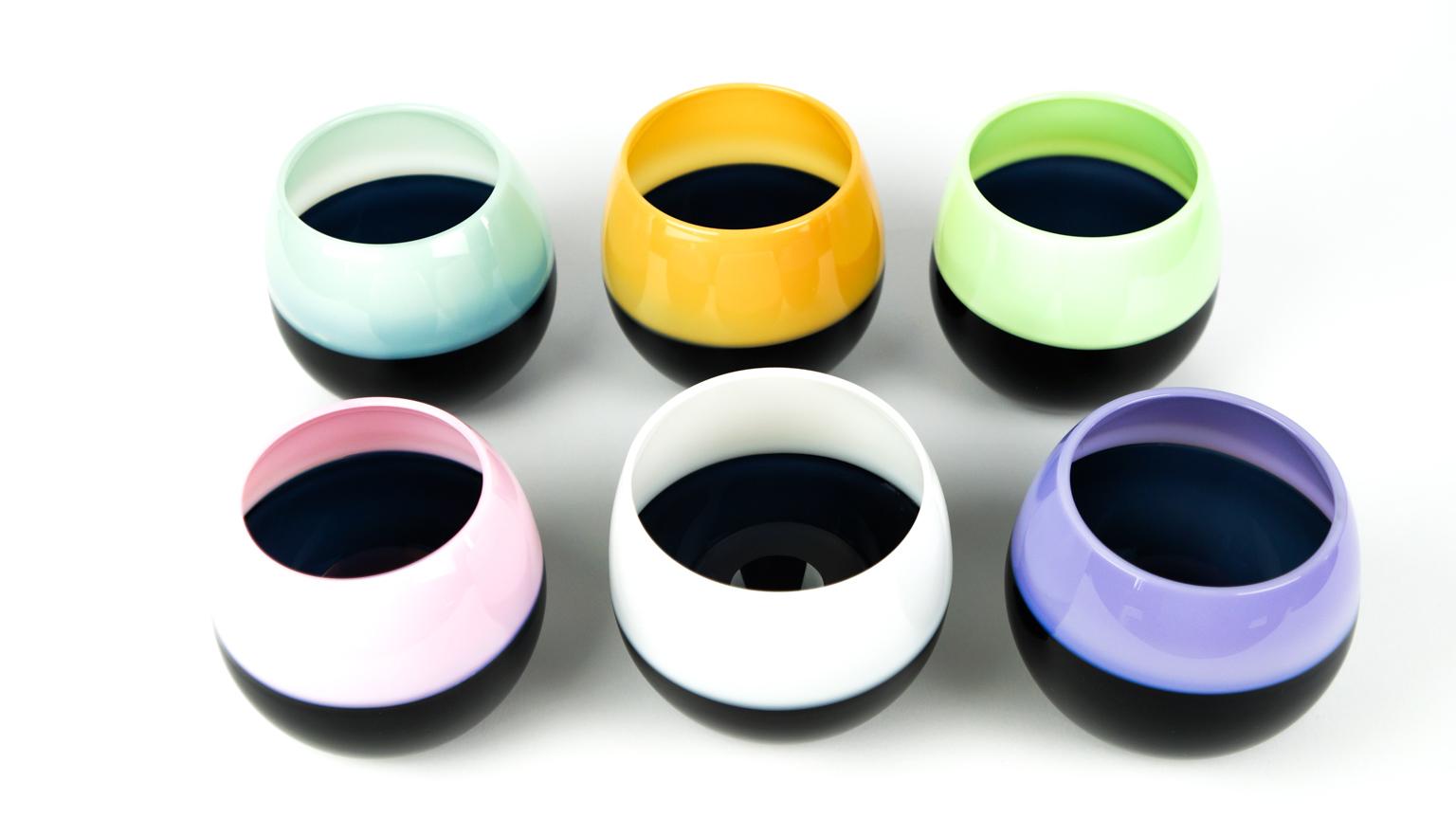 Mid-Century Modern Ensemble de 6 verres colorés de Murano 