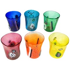 Mid-Century Set of 6 "Goti De Fornasa" Colorful Murano Drinking Glasses Tumbler