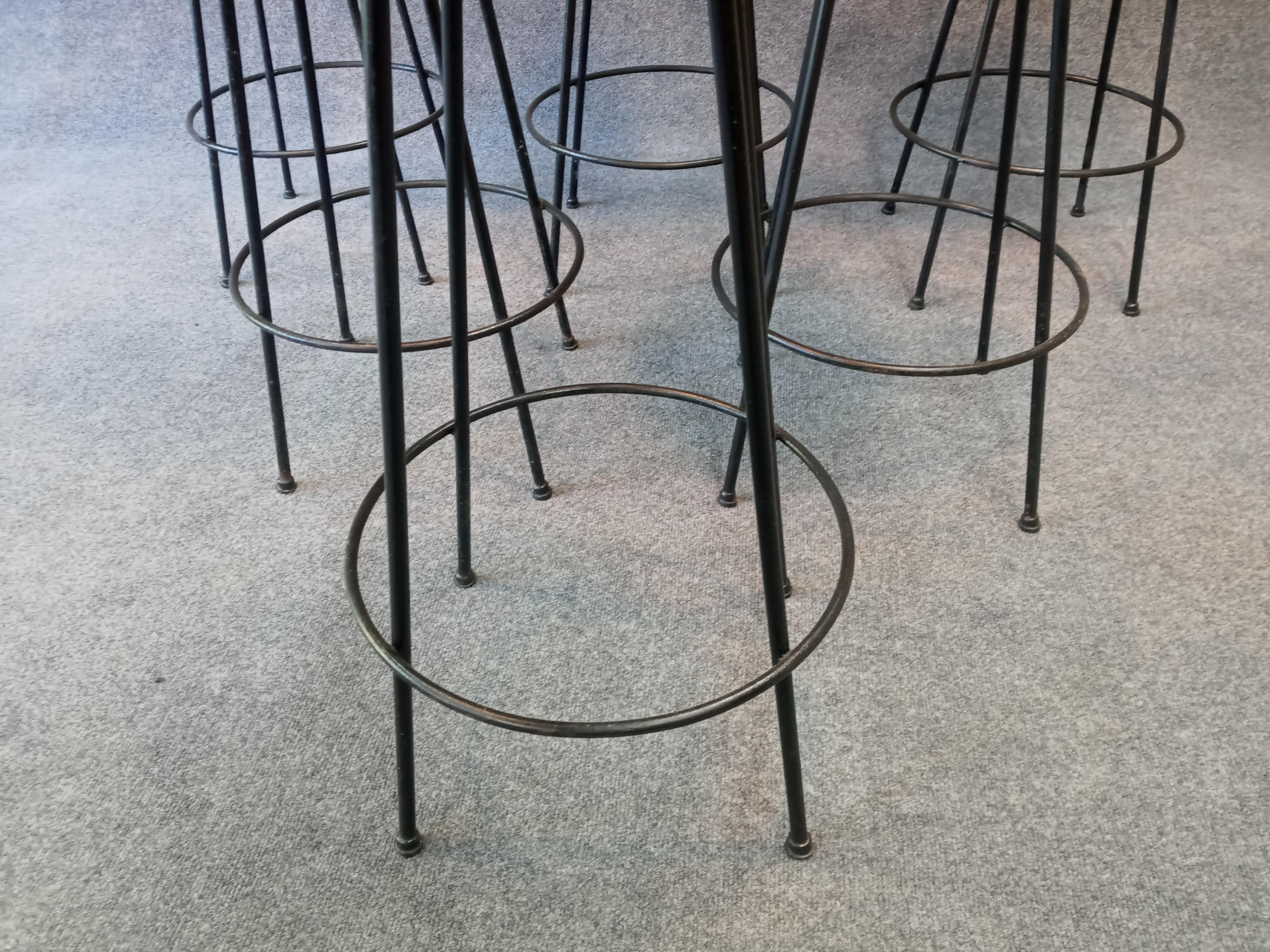 Mid-Century Set of 6 Hairpin Iron Swivel Barstools Frederick Weinberg, 1960s For Sale 2
