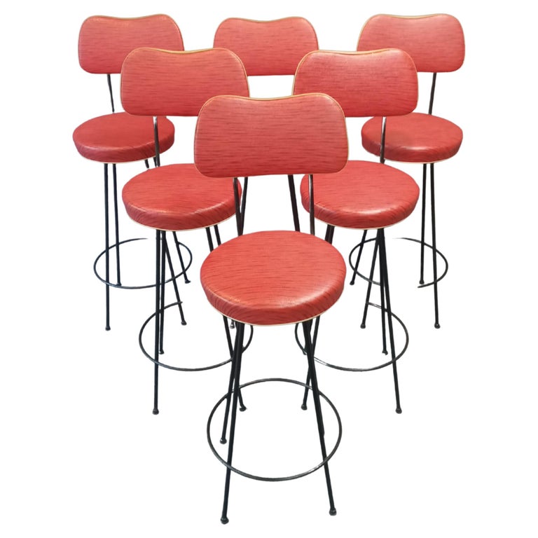 Mid-Century Set of 6 Hairpin Iron Swivel Barstools Frederick Weinberg,  1960s For Sale at 1stDibs