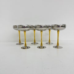 Mid-century set of 6 Italian stainless steel and brass champagne coupes , 1970s