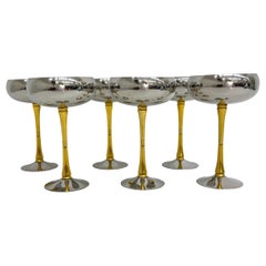 Mid-century set of 6 Italian stainless steel and brass champagne coupes , 1970s