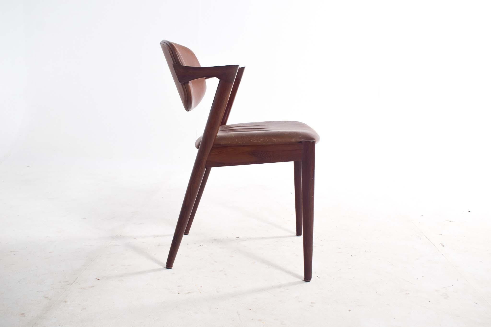 Mid Century Set of 6 Kai Kristiansen Rosewood Model 42 Dining Chairs, 1960's 2