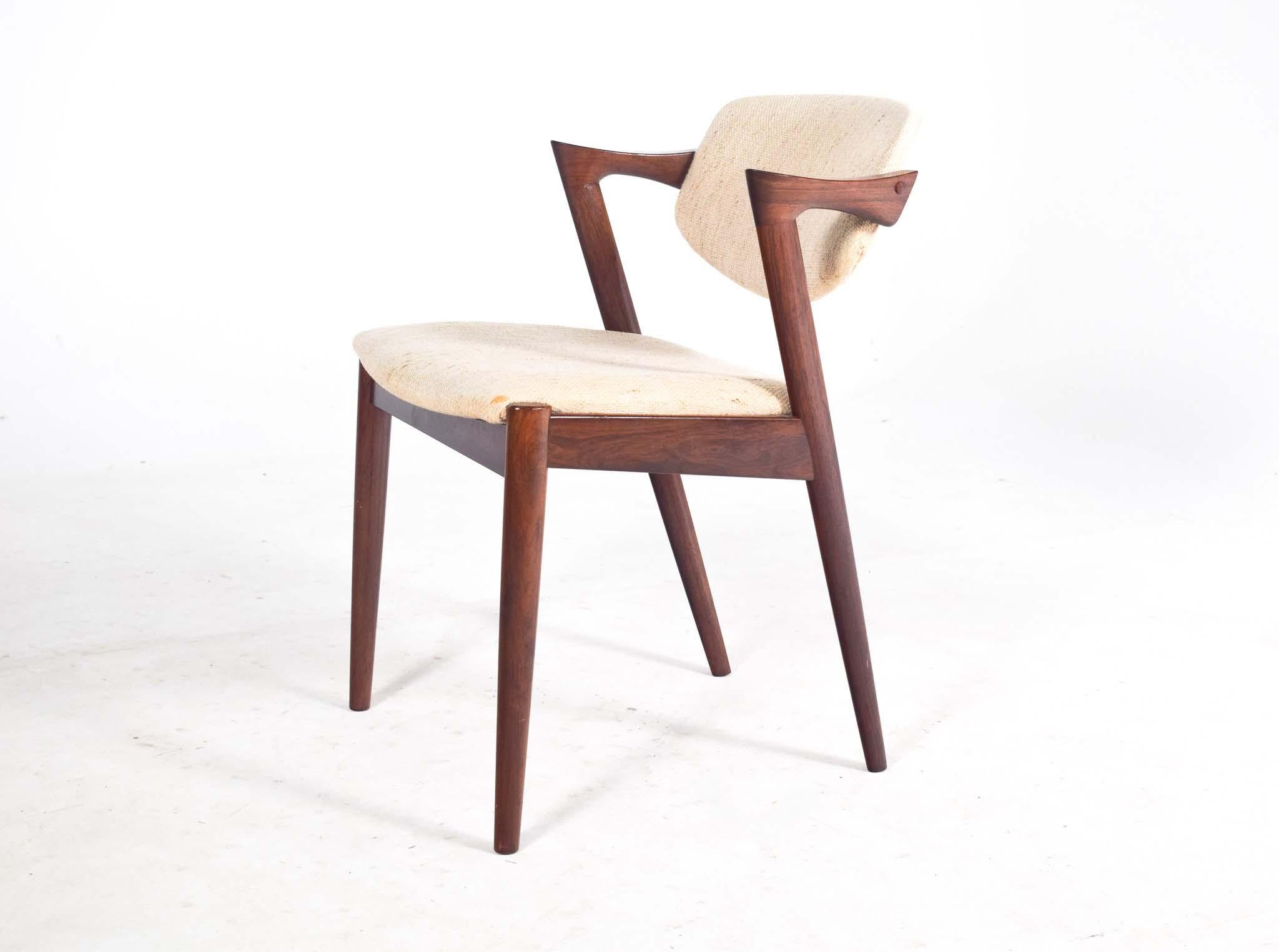Mid-Century moderno Set di 6 sedie da pranzo Kai Kristiansen modello 42 in legno di palissandro del Mid Century