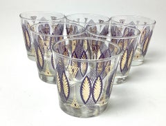 Mid-Century Set of 6 Rock Glasses Purple and Gold by Libbey Glass Co