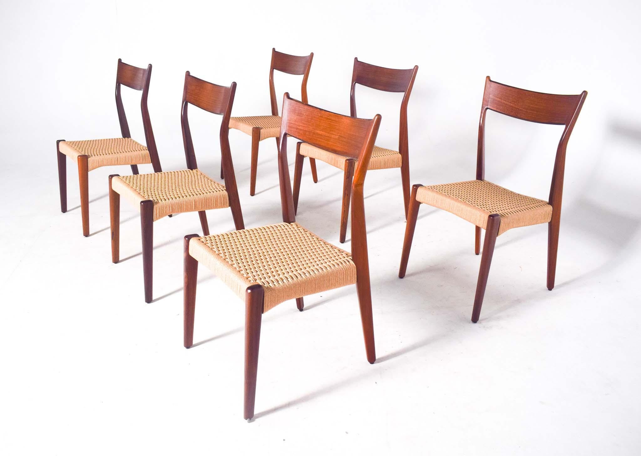 Mid-20th Century Mid Century Set of 6 Rosewood H. P. Hansen Dining Chairs for Randers For Sale