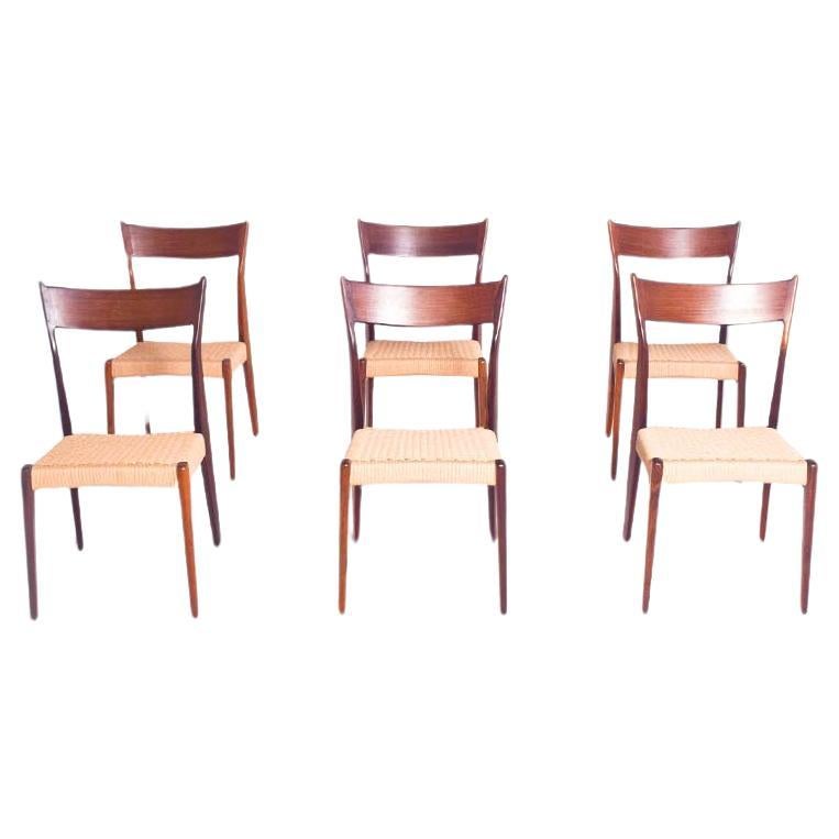 Mid Century Set of 6 Rosewood H. P. Hansen Dining Chairs for Randers For Sale