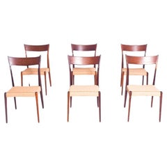 Vintage Mid Century Set of 6 Rosewood H. P. Hansen Dining Chairs for Randers